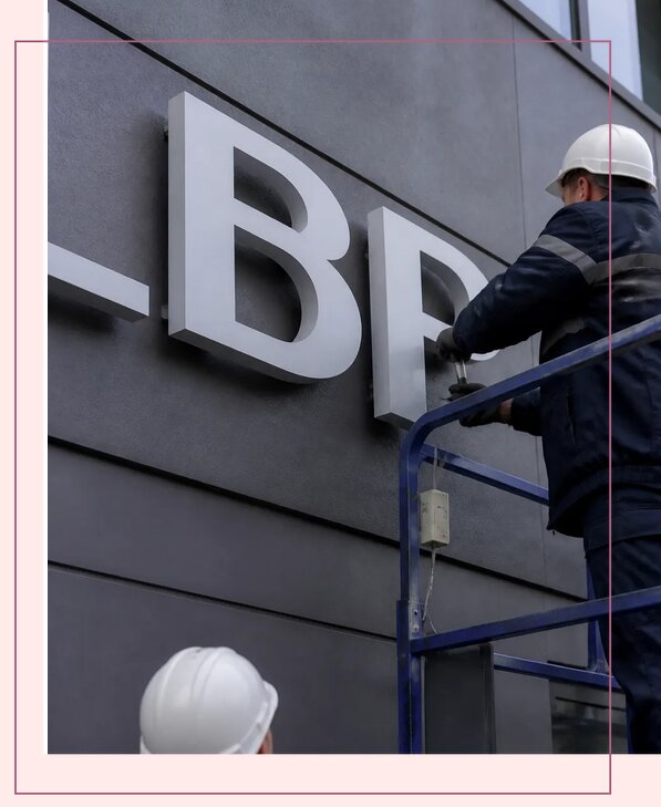 Изготовление и монтаж наружных букв на подложке в Евпатории